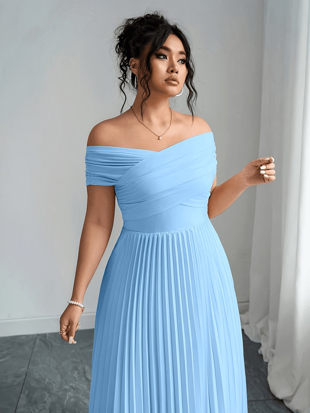 Robe de cérémonie grande taille, bardot drapé