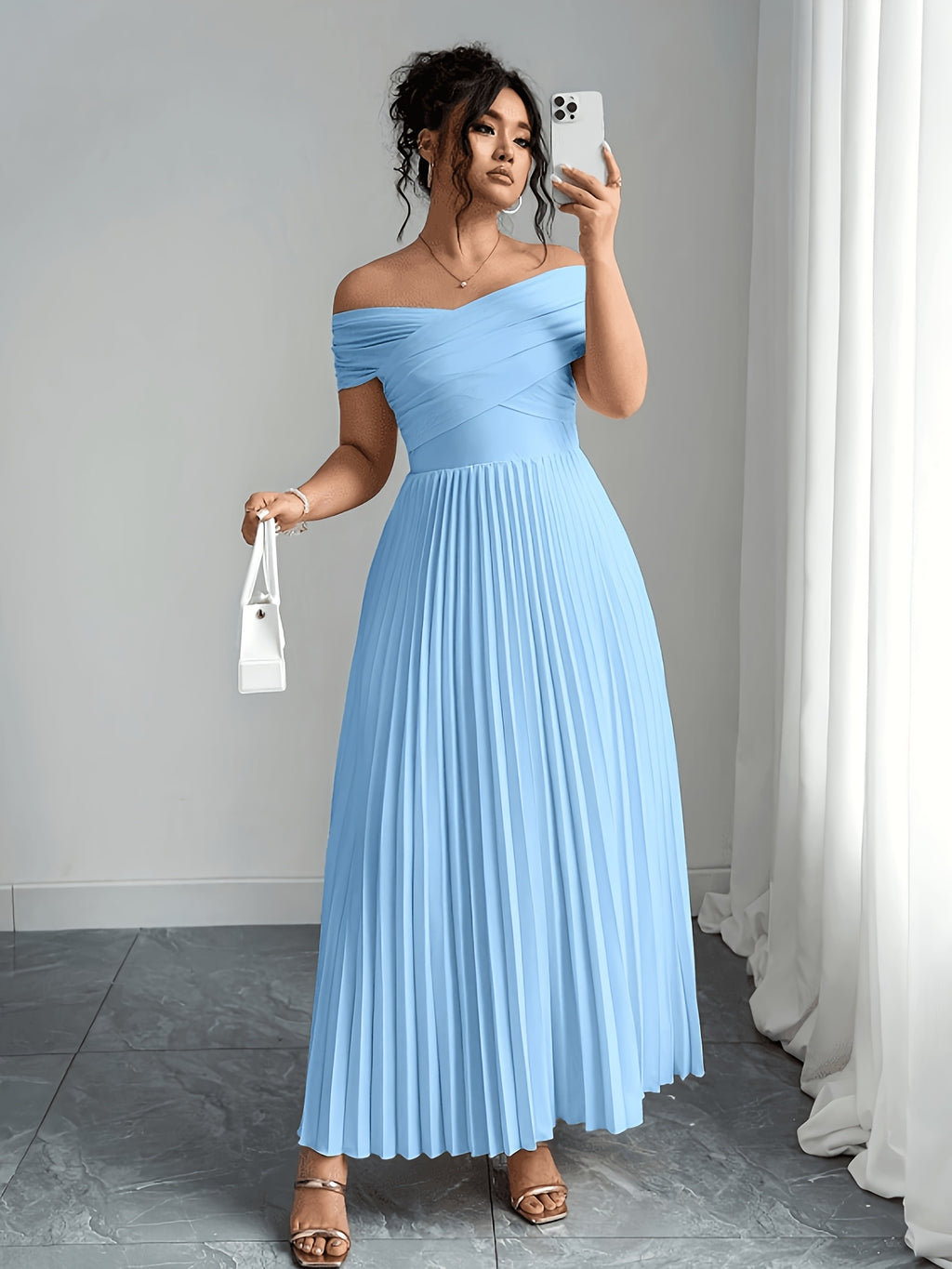 Robe de cérémonie grande taille, bardot drapé