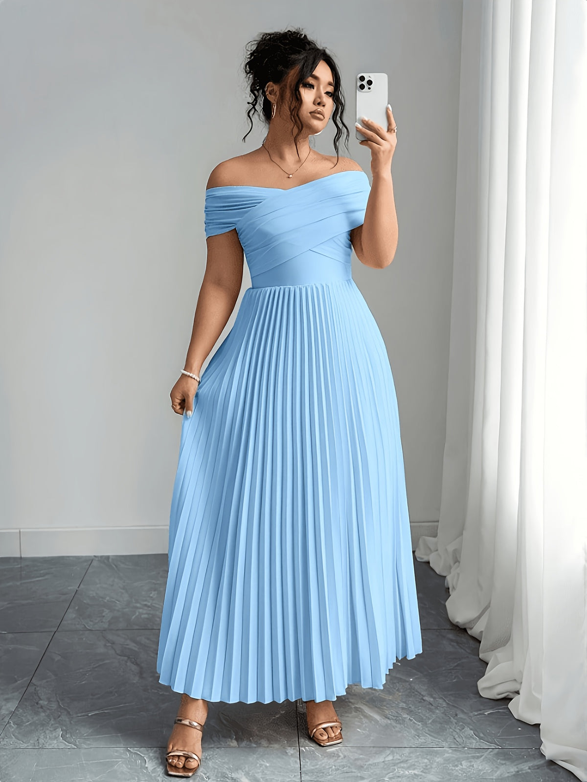 Robe de cérémonie grande taille, bardot drapé