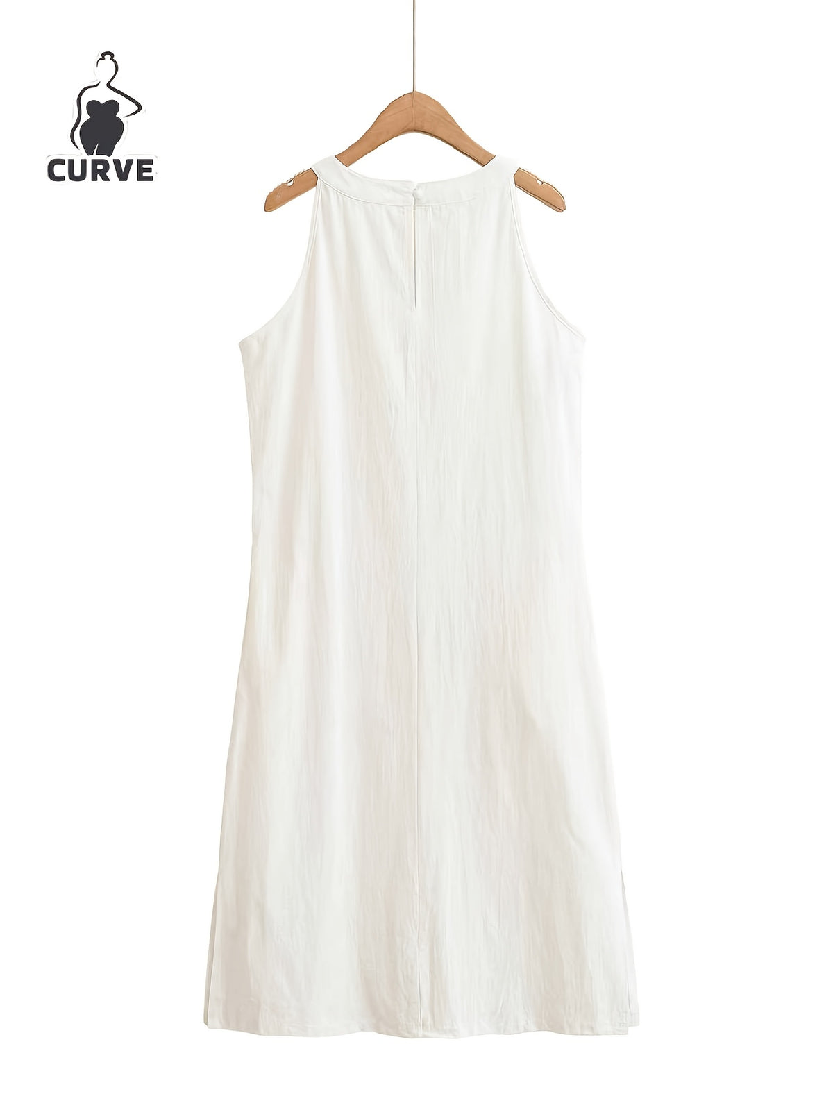 Robe blanche grande taille — Encolure américaine et fente