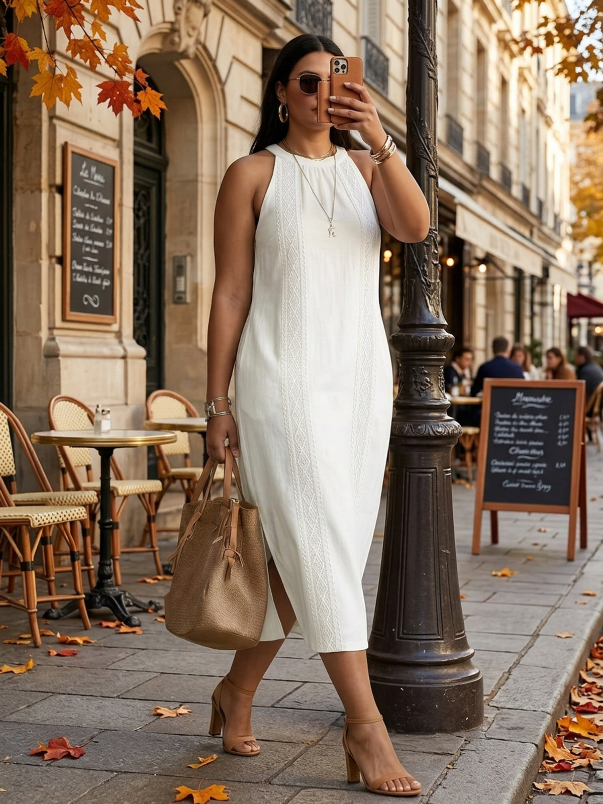 Robe blanche grande taille — Encolure américaine et fente