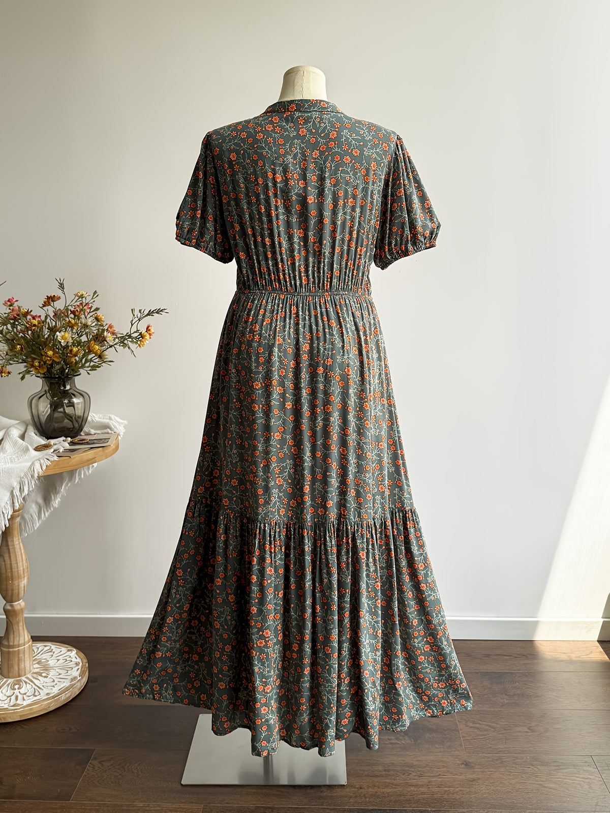 Robe longue bohème grande taille — Vert profond et galon tissé
