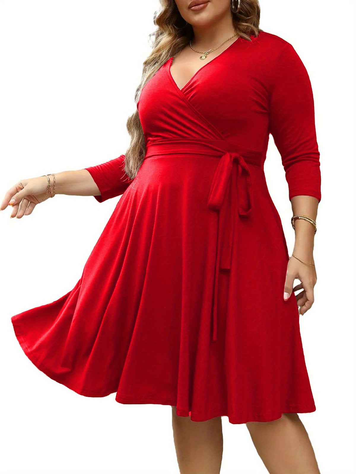 Robe cache-cœur grande taille — Maille drapée et col croisé