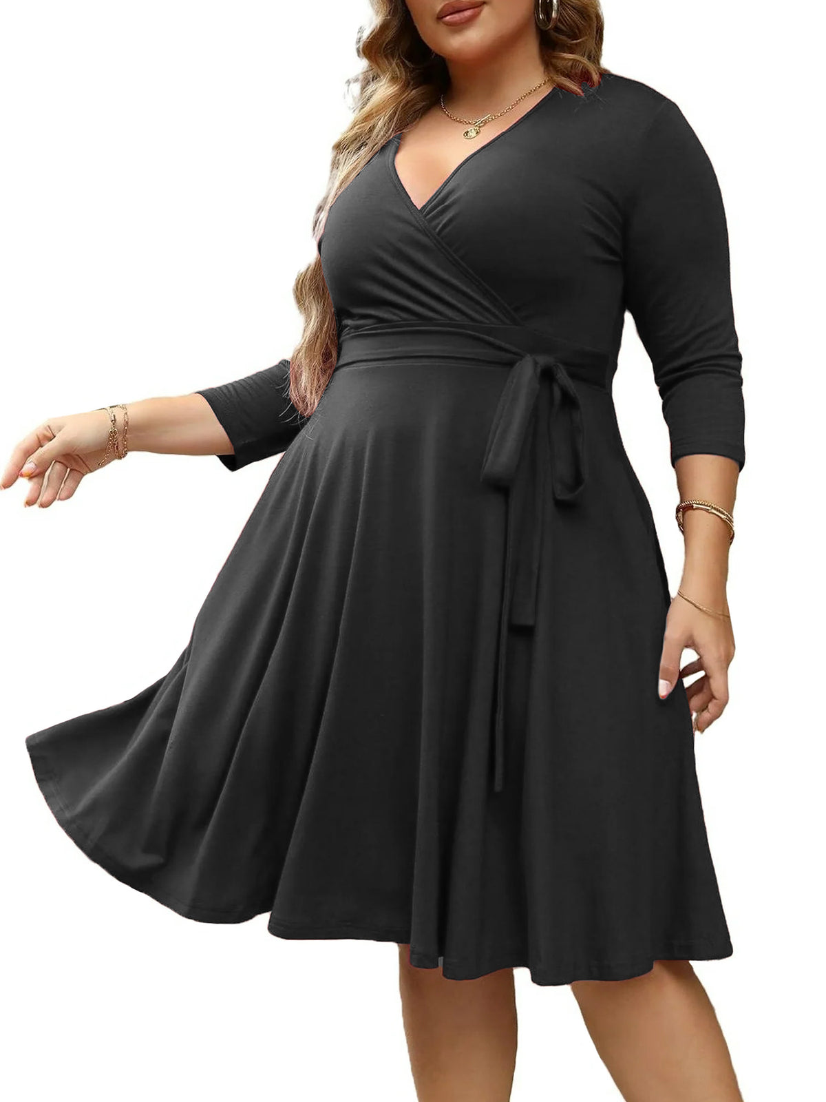 Robe cache-cœur grande taille — Maille drapée et col croisé