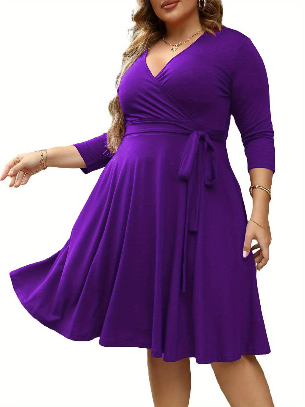 Robe cache-cœur grande taille — Maille drapée et col croisé