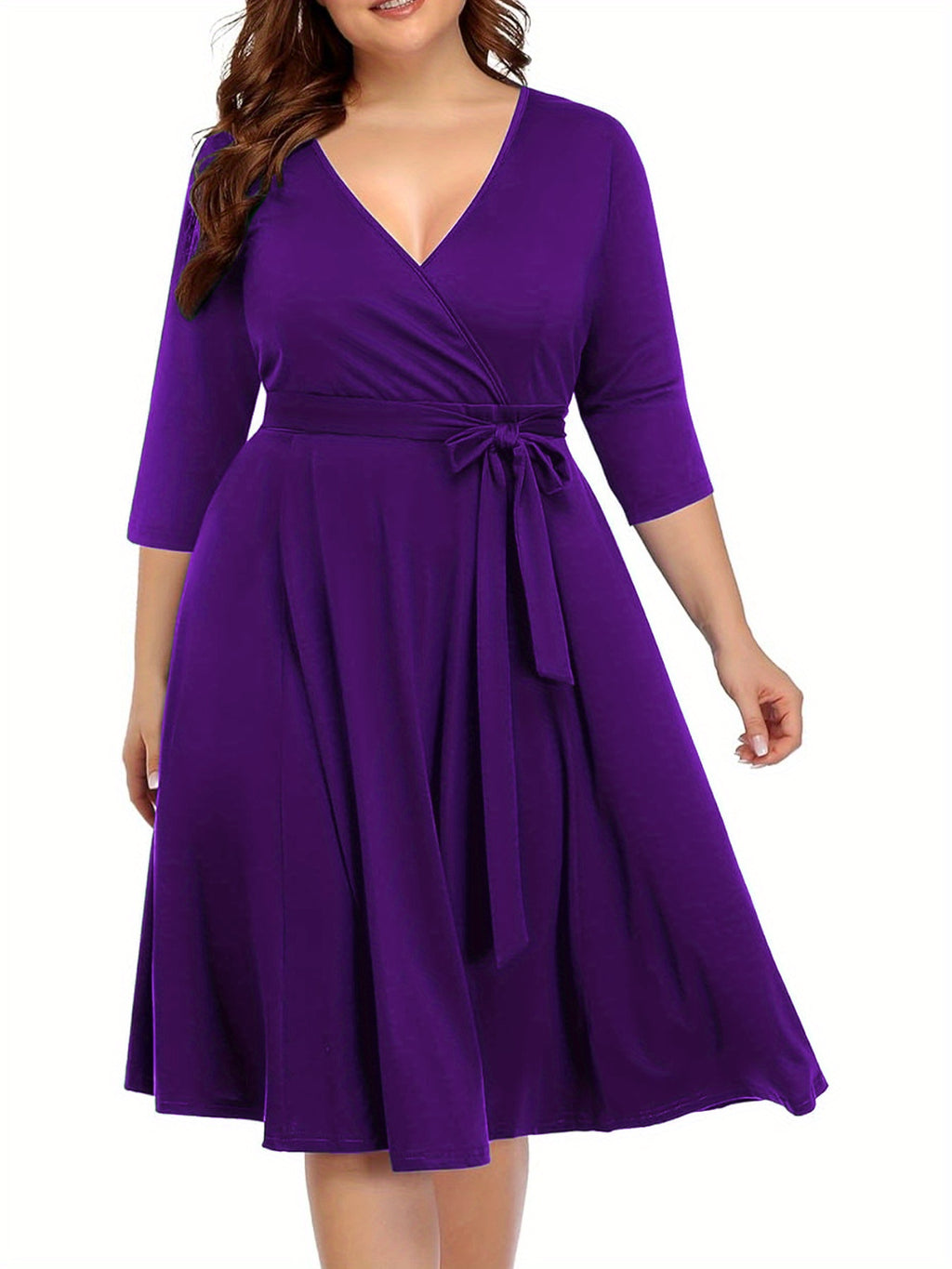 Robe cache-cœur grande taille — Maille drapée et col croisé