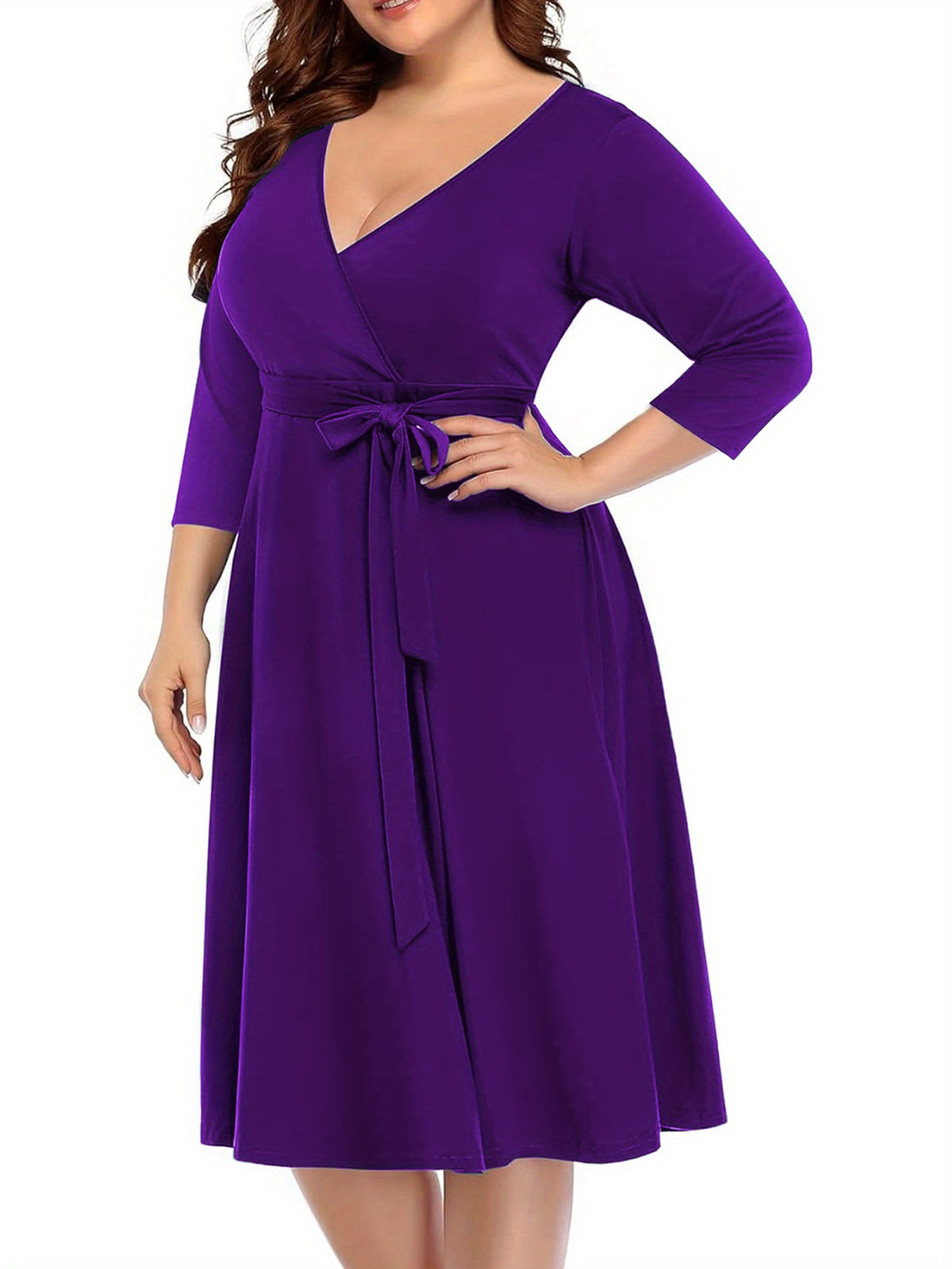 Robe cache-cœur grande taille — Maille drapée et col croisé