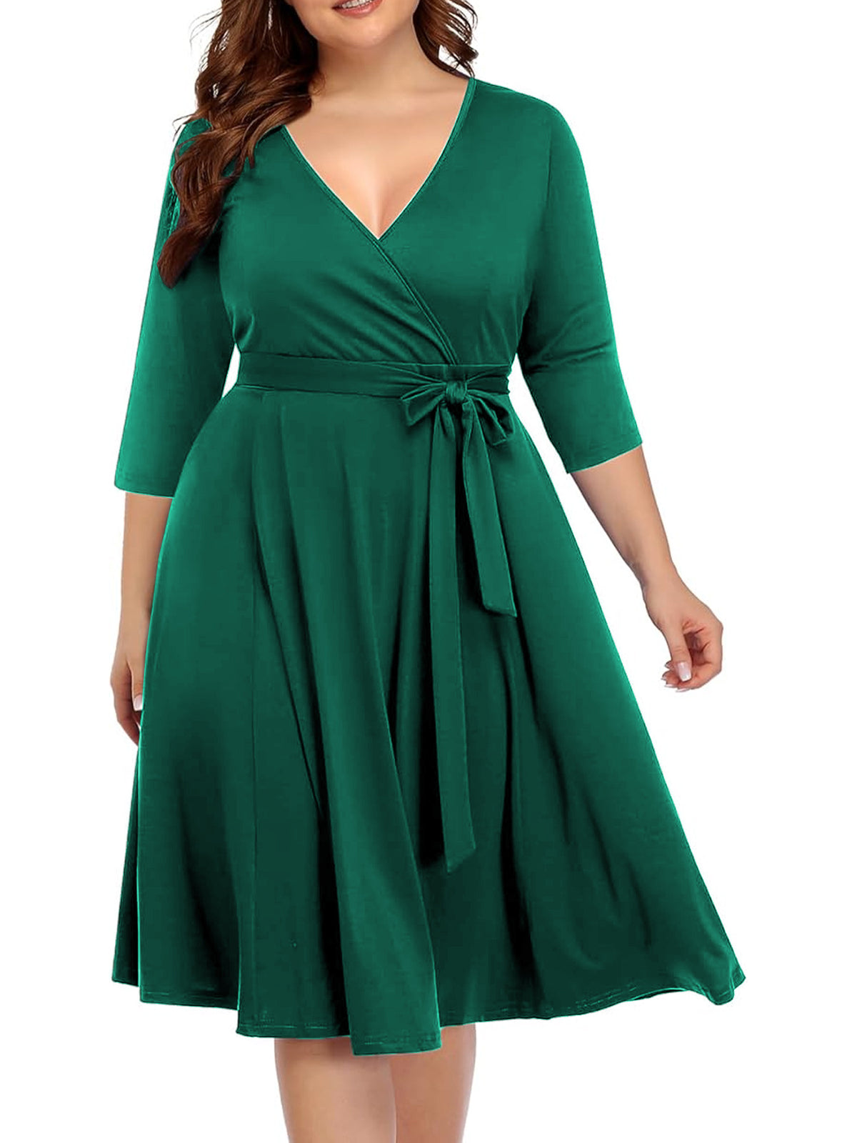 Robe cache-cœur grande taille — Maille drapée et col croisé