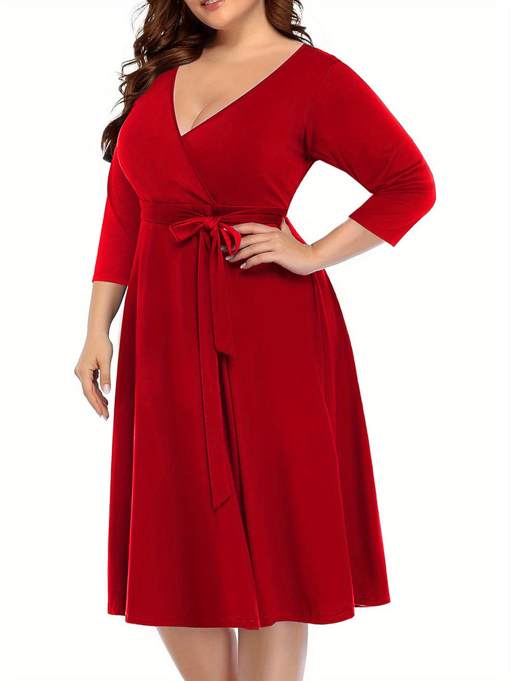 Robe cache-cœur grande taille — Maille drapée et col croisé