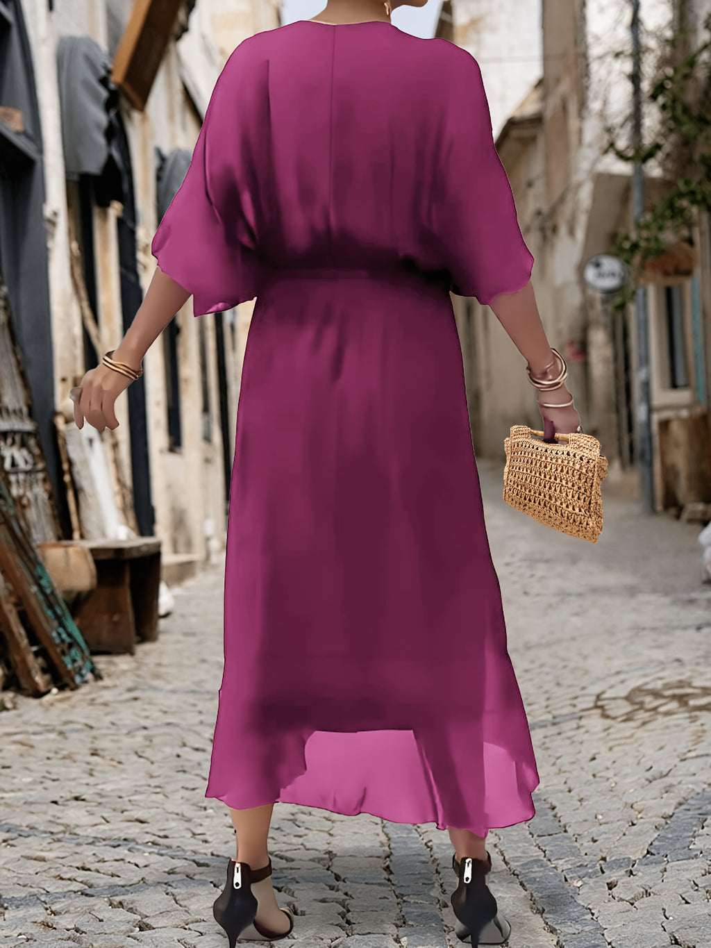 Robe cache-cœur grande taille — Mousseline ourlet mouchoir