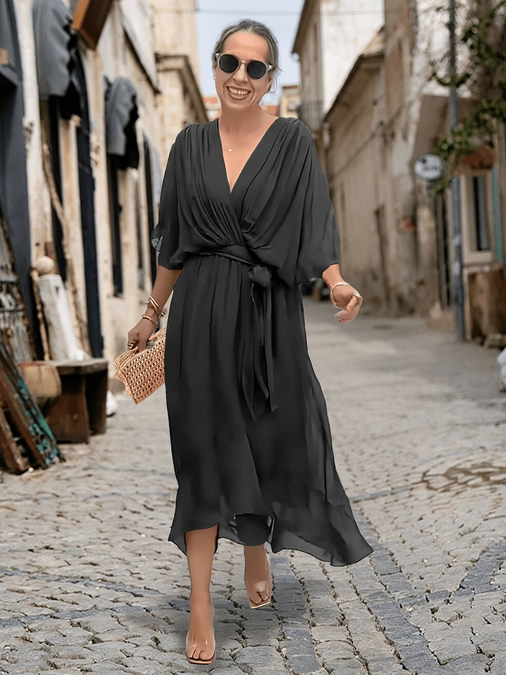 Robe cache-cœur grande taille — Mousseline ourlet mouchoir