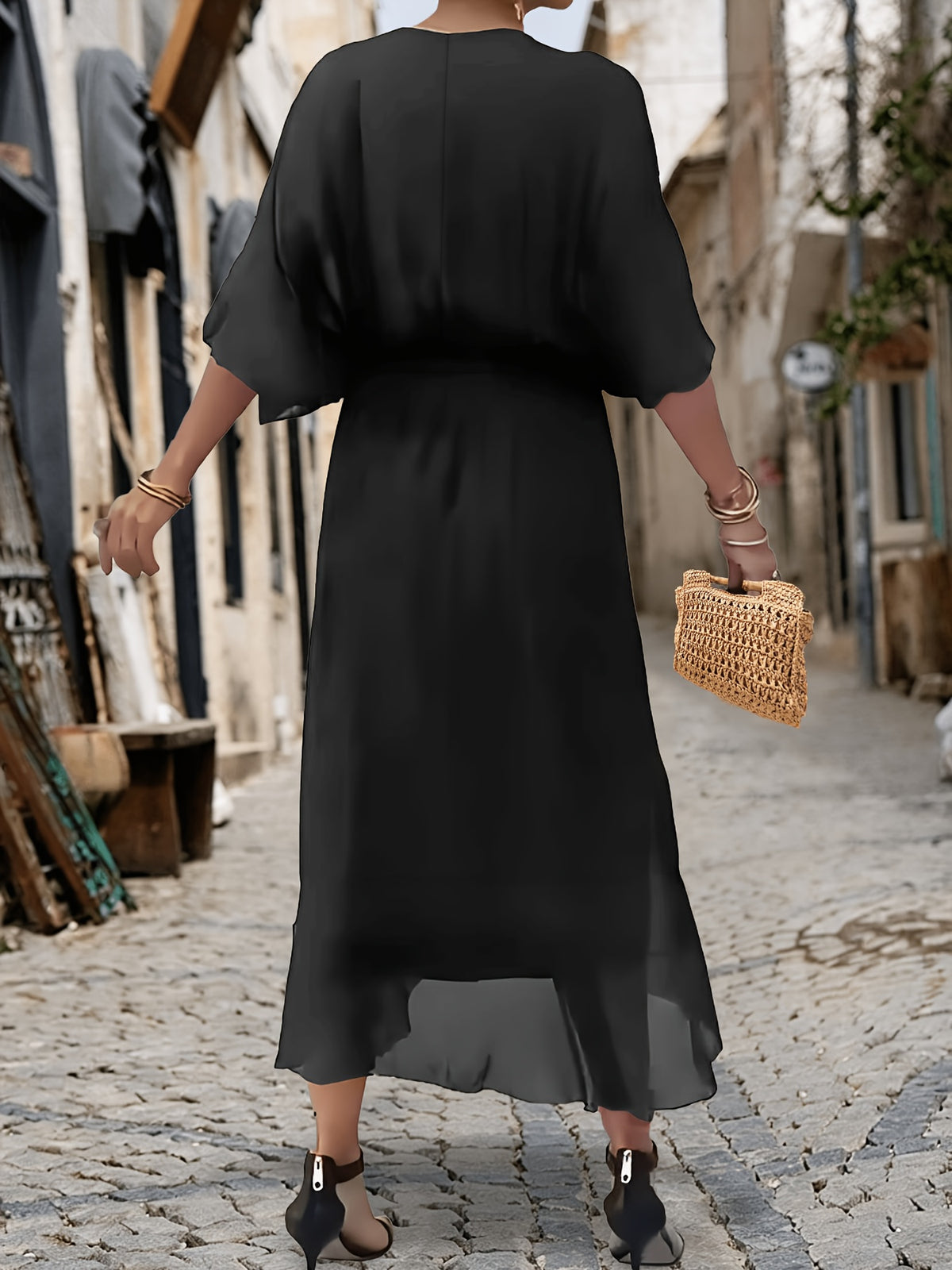 Robe cache-cœur grande taille — Mousseline ourlet mouchoir