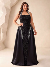 Robe de cérémonie grande taille — Perles et surjupe satin