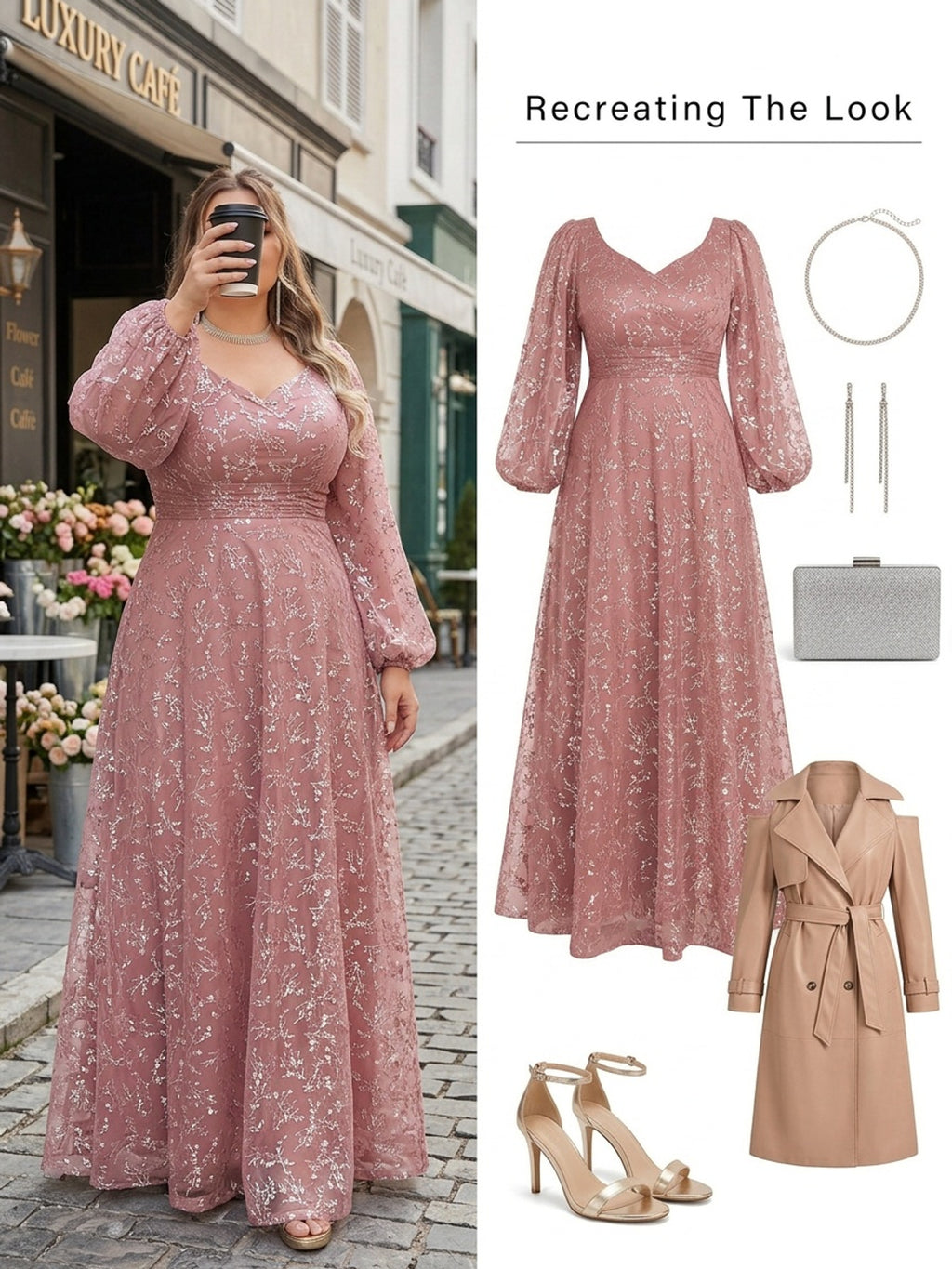 Robe de cérémonie grande taille, tulle à branches de sequins