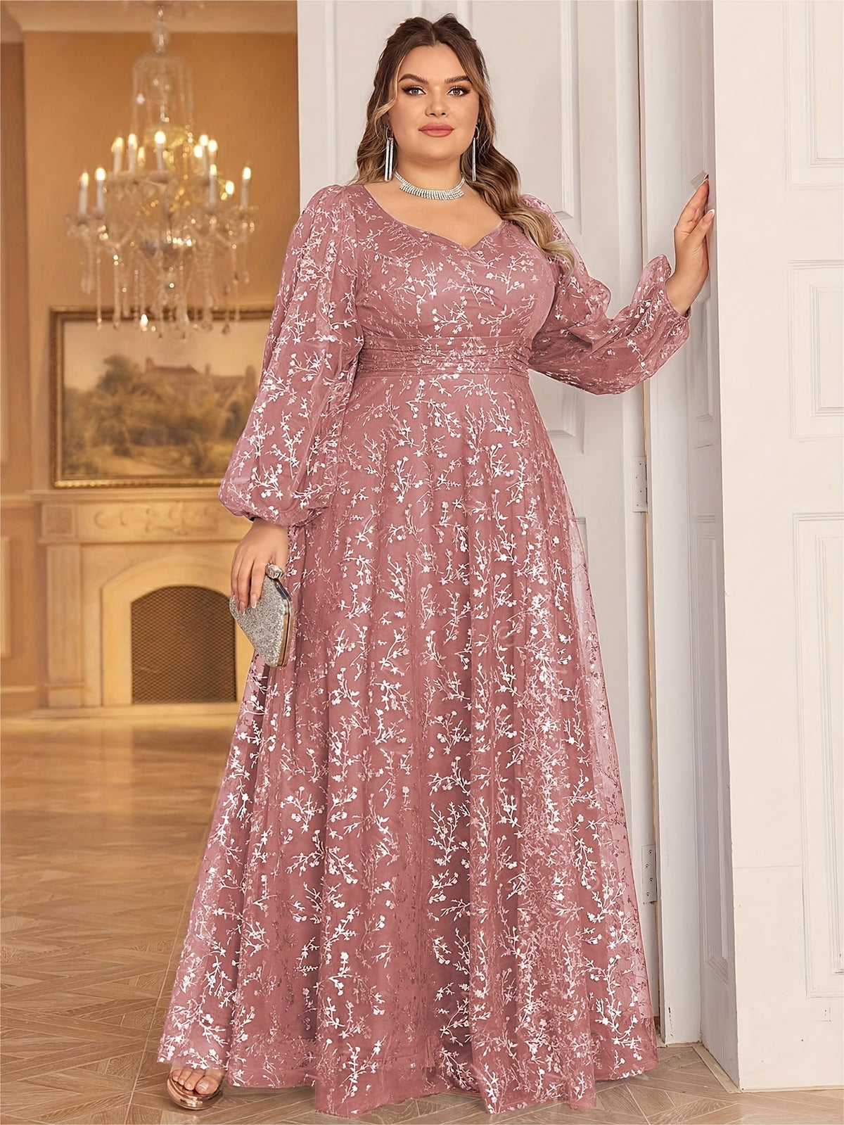 Robe de cérémonie grande taille, tulle à branches de sequins