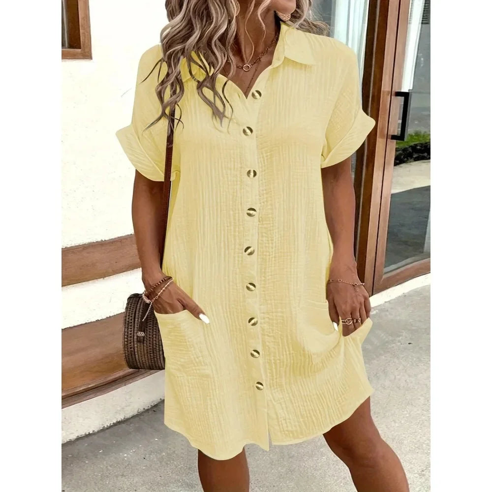 Robe chemise grande taille, jaune