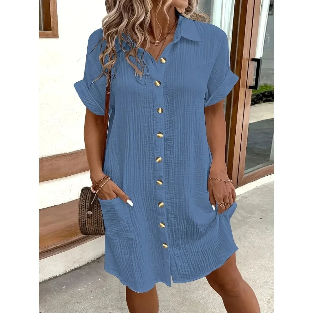 Robe chemise grande taille, bleu