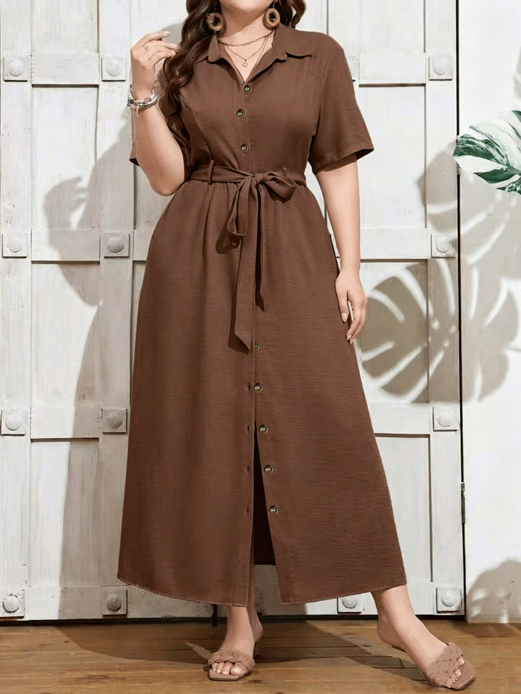 Robe chemise grande taille — Longue, boutonnée, neuf coloris