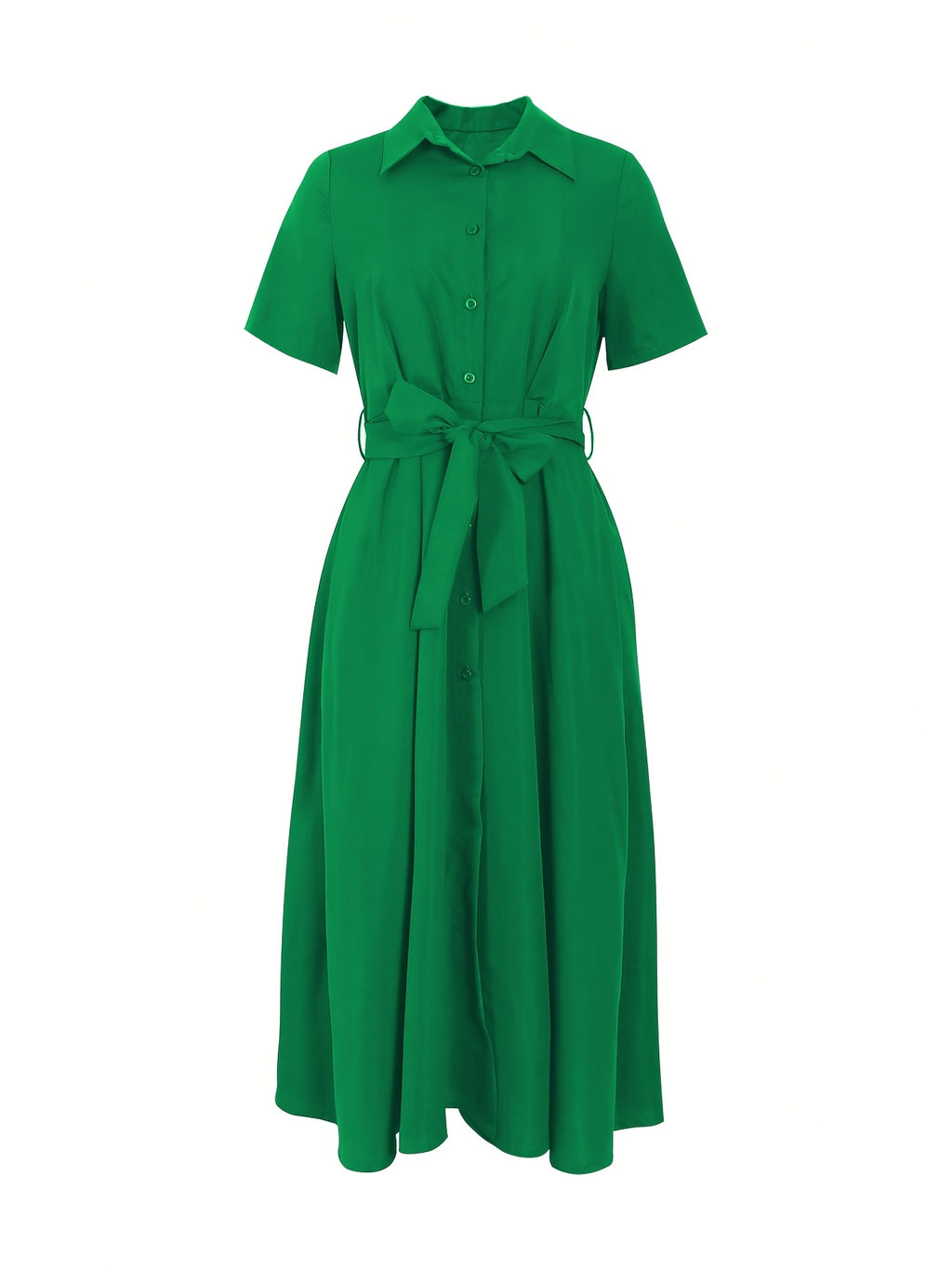 Robe chemise midi grande taille — Verte à poches latérales