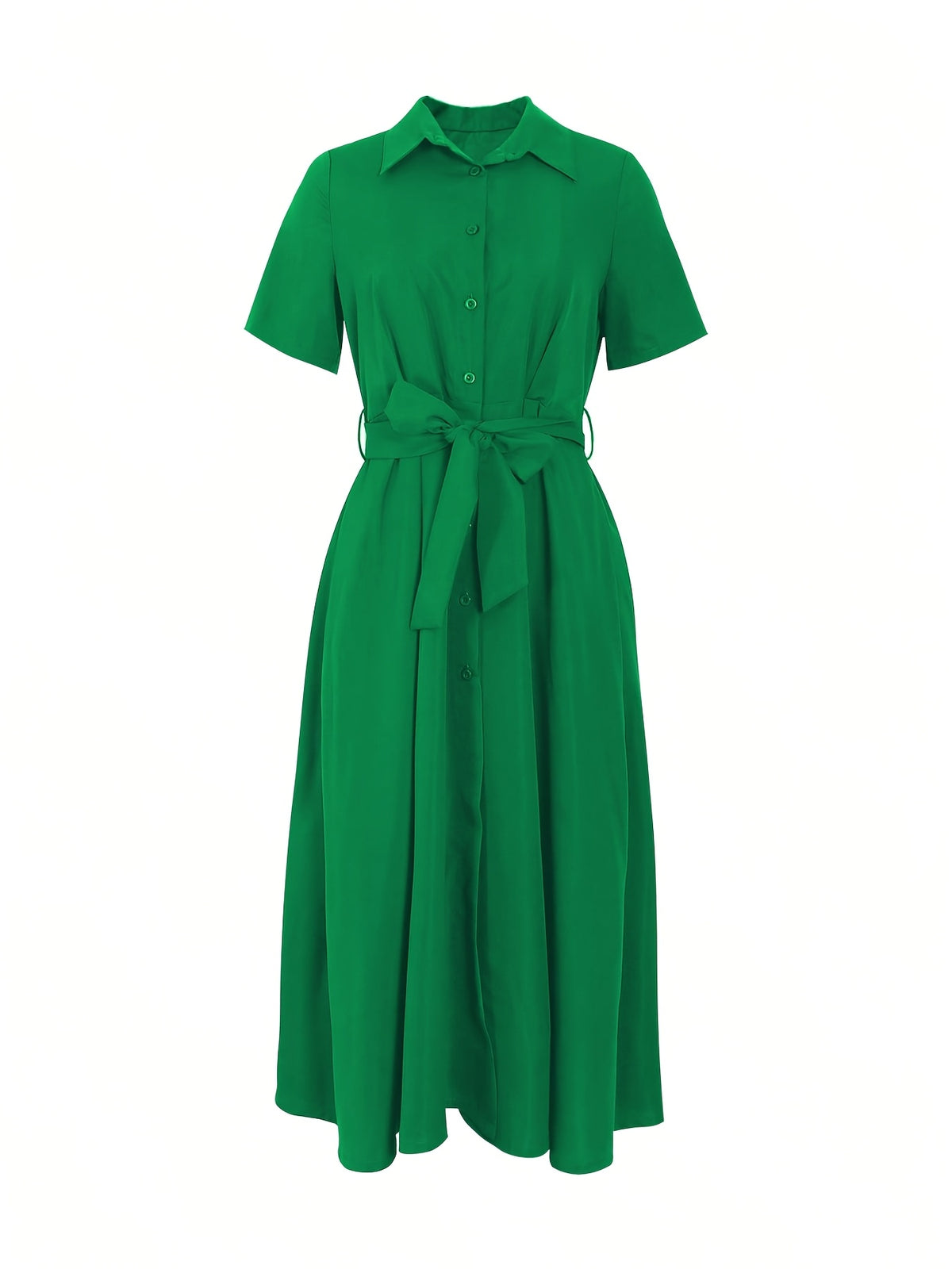 Robe chemise midi grande taille — Verte à poches latérales