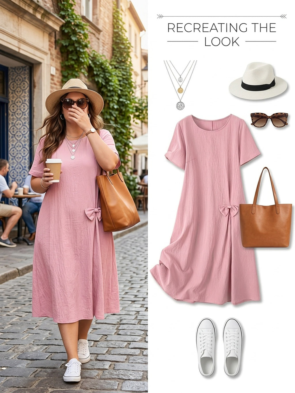 Robe en coton grande taille — Ligne en A et nœud de hanche