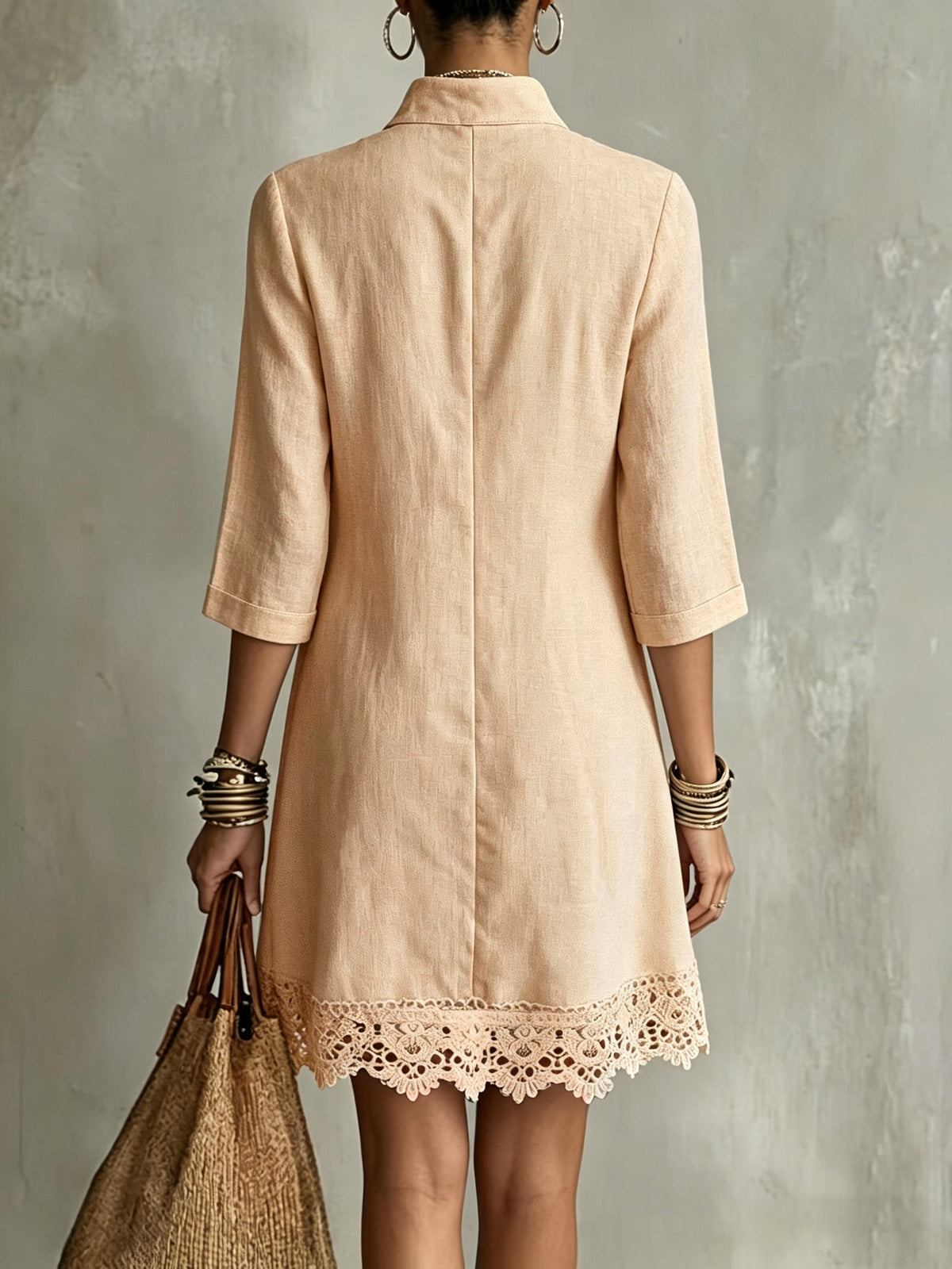 Robe en coton grande taille — Sable à ourlet de guipure