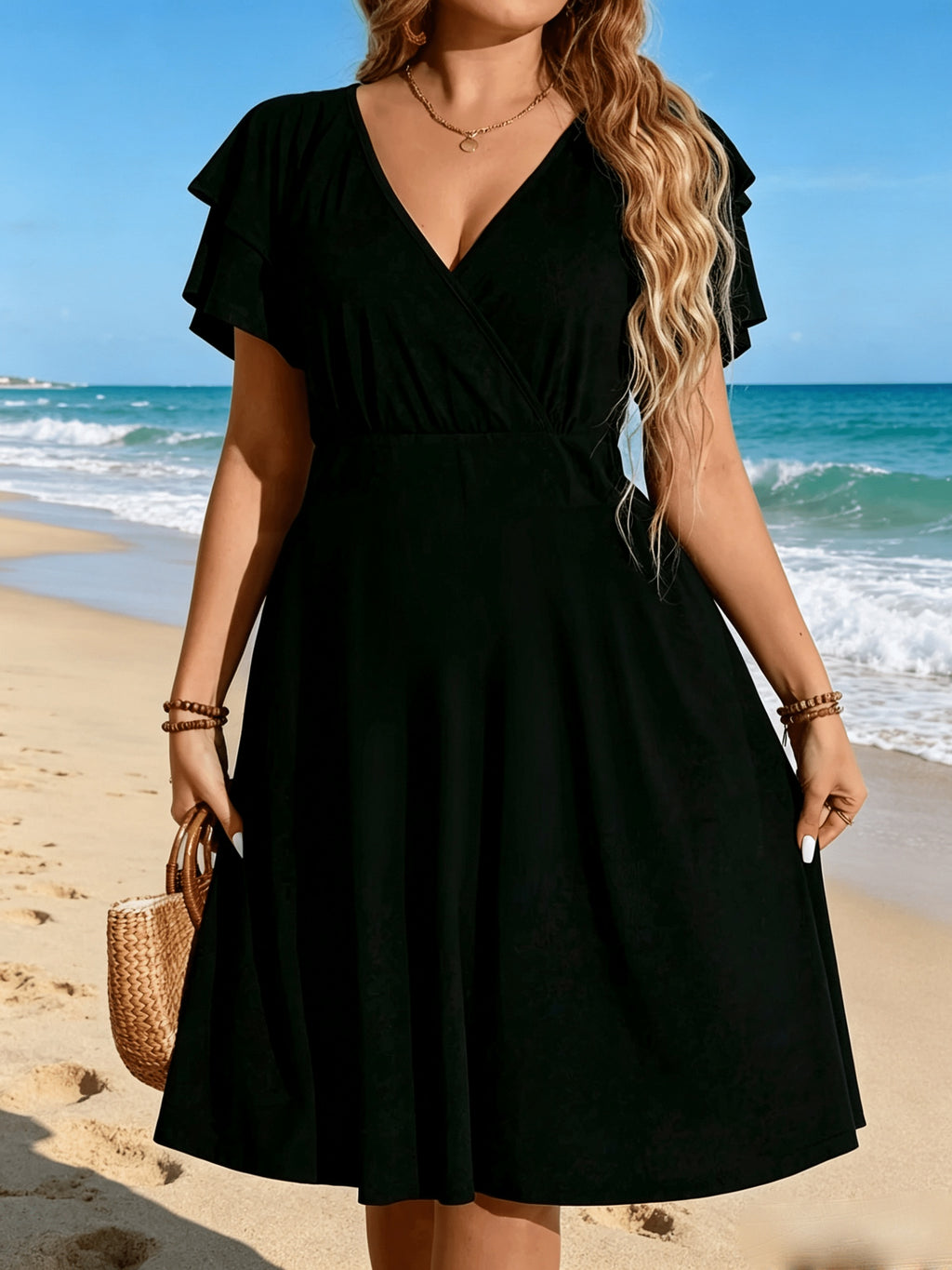Robe courte grande taille — Croisée rouge pour la plage