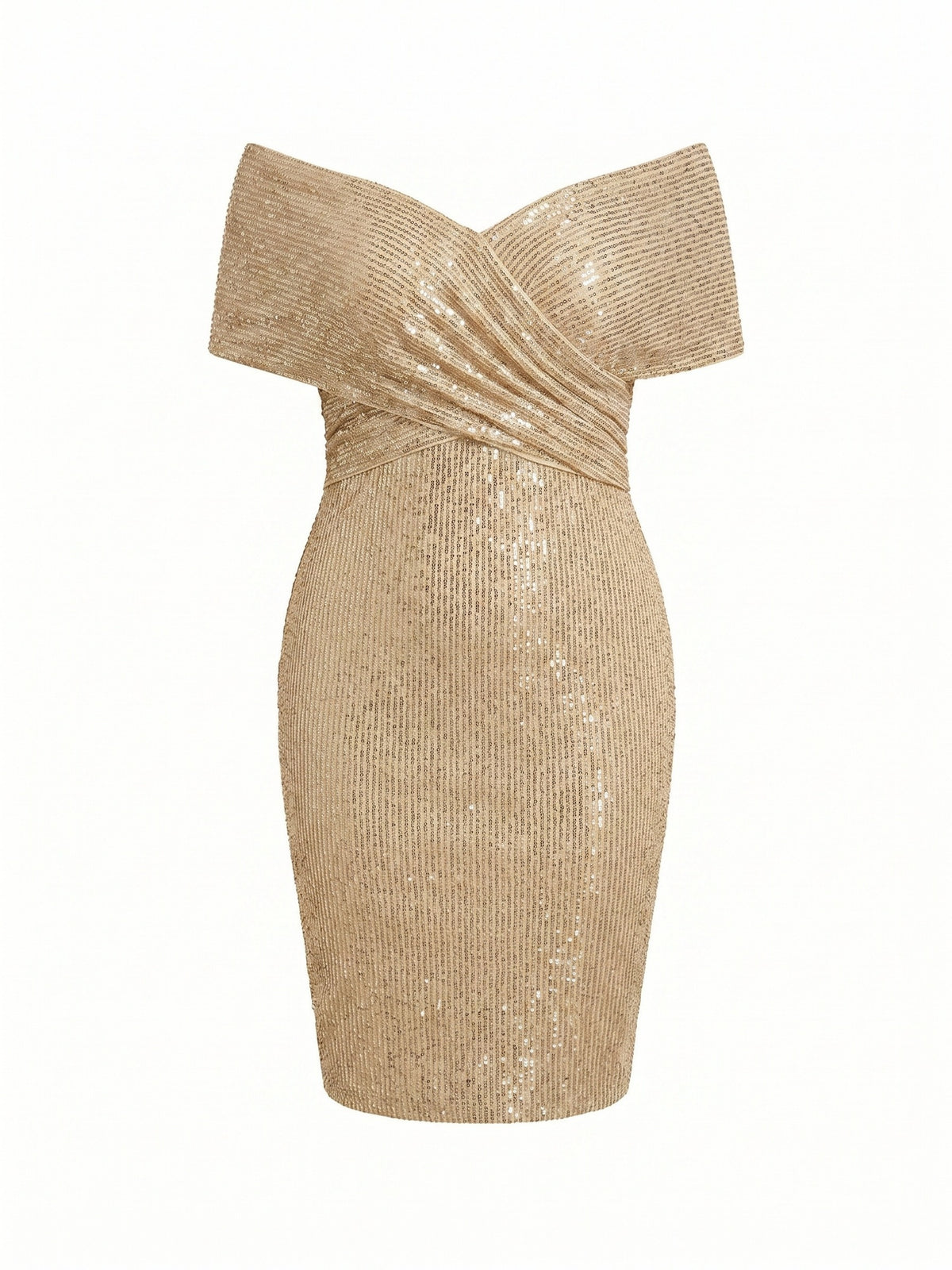 Robe courte grande taille, fourreau bardot à paillettes