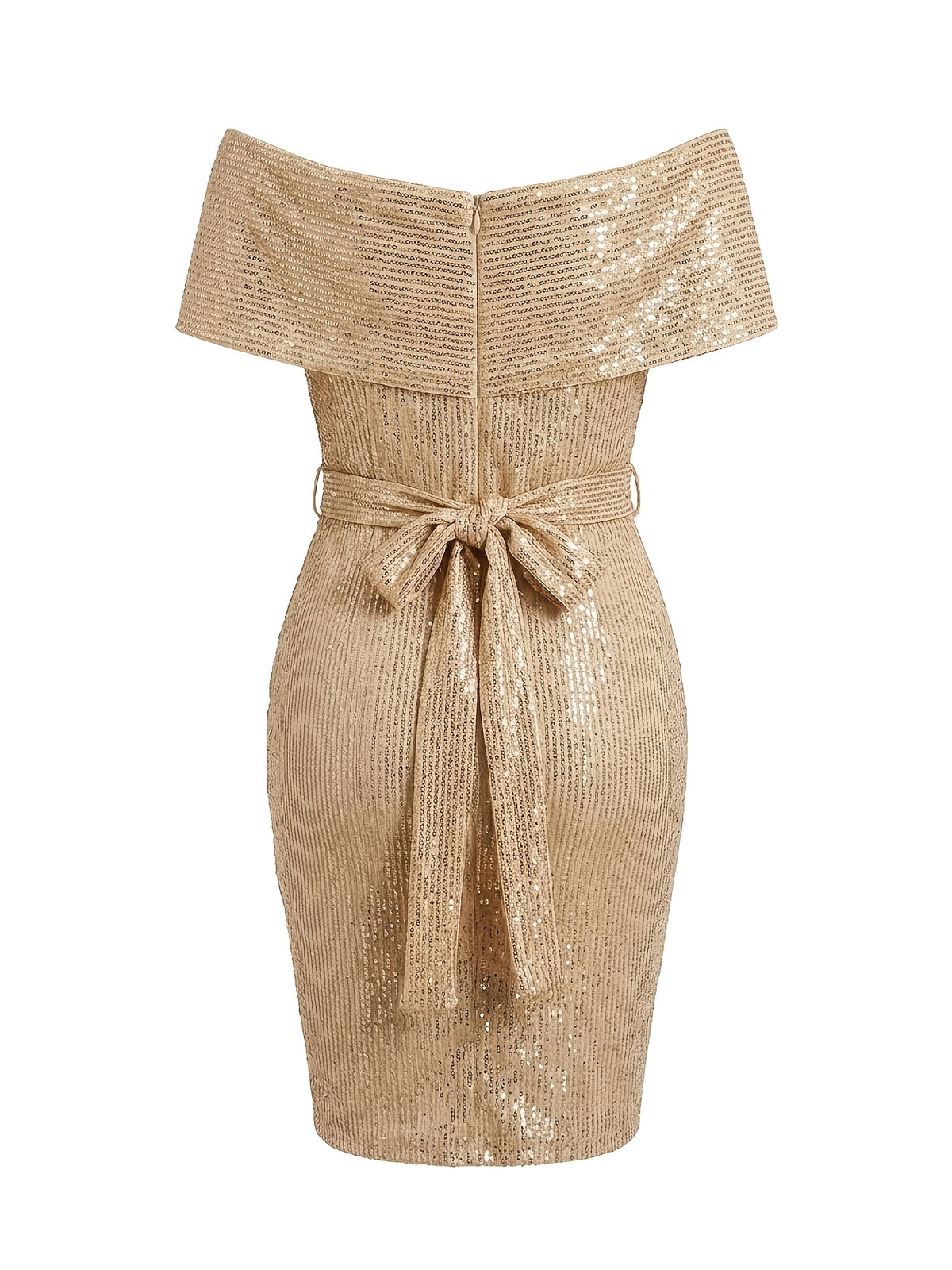 Robe courte grande taille, fourreau bardot à paillettes
