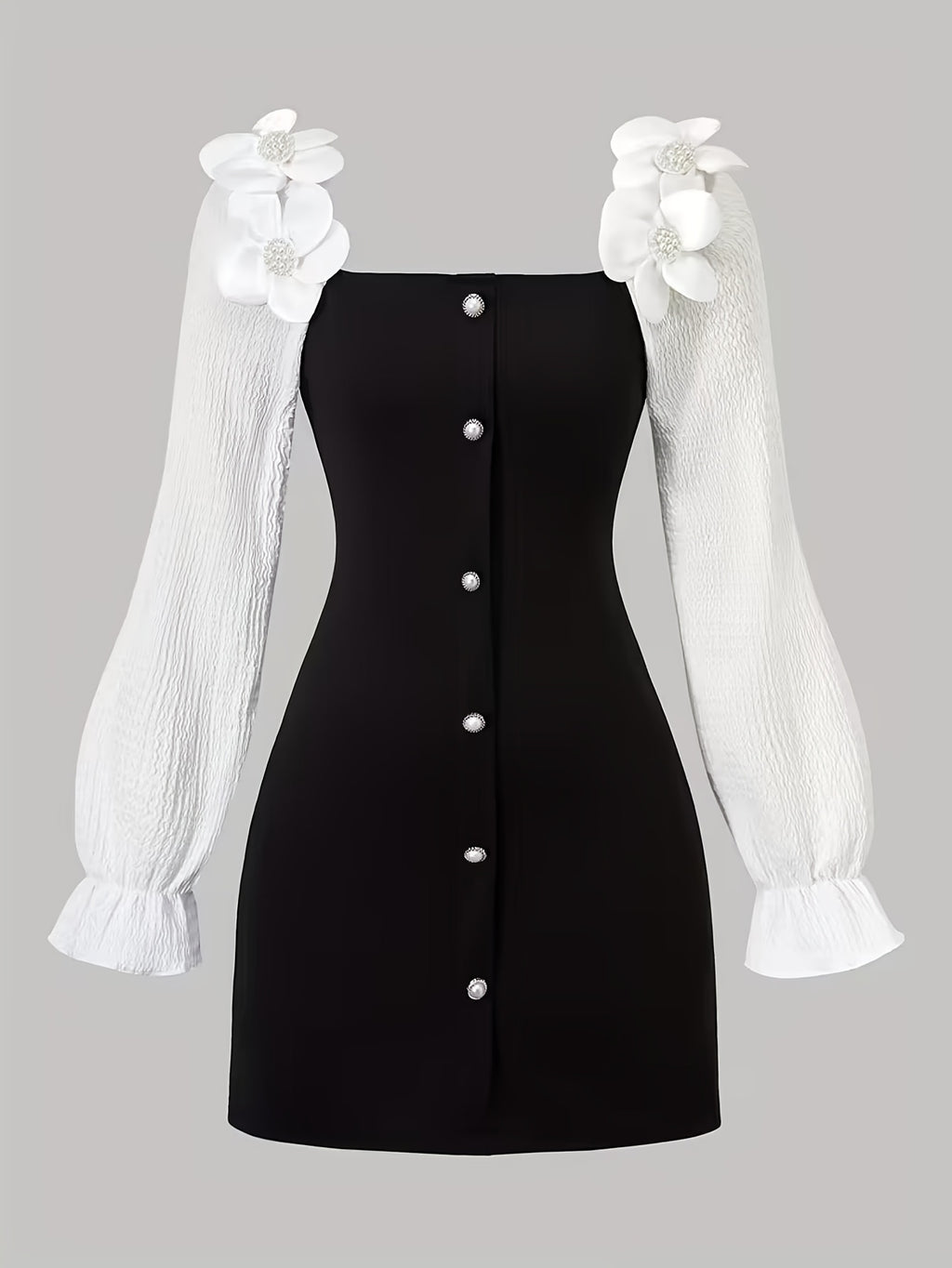 Robe courte grande taille — Manches blanches et fleurs 3D