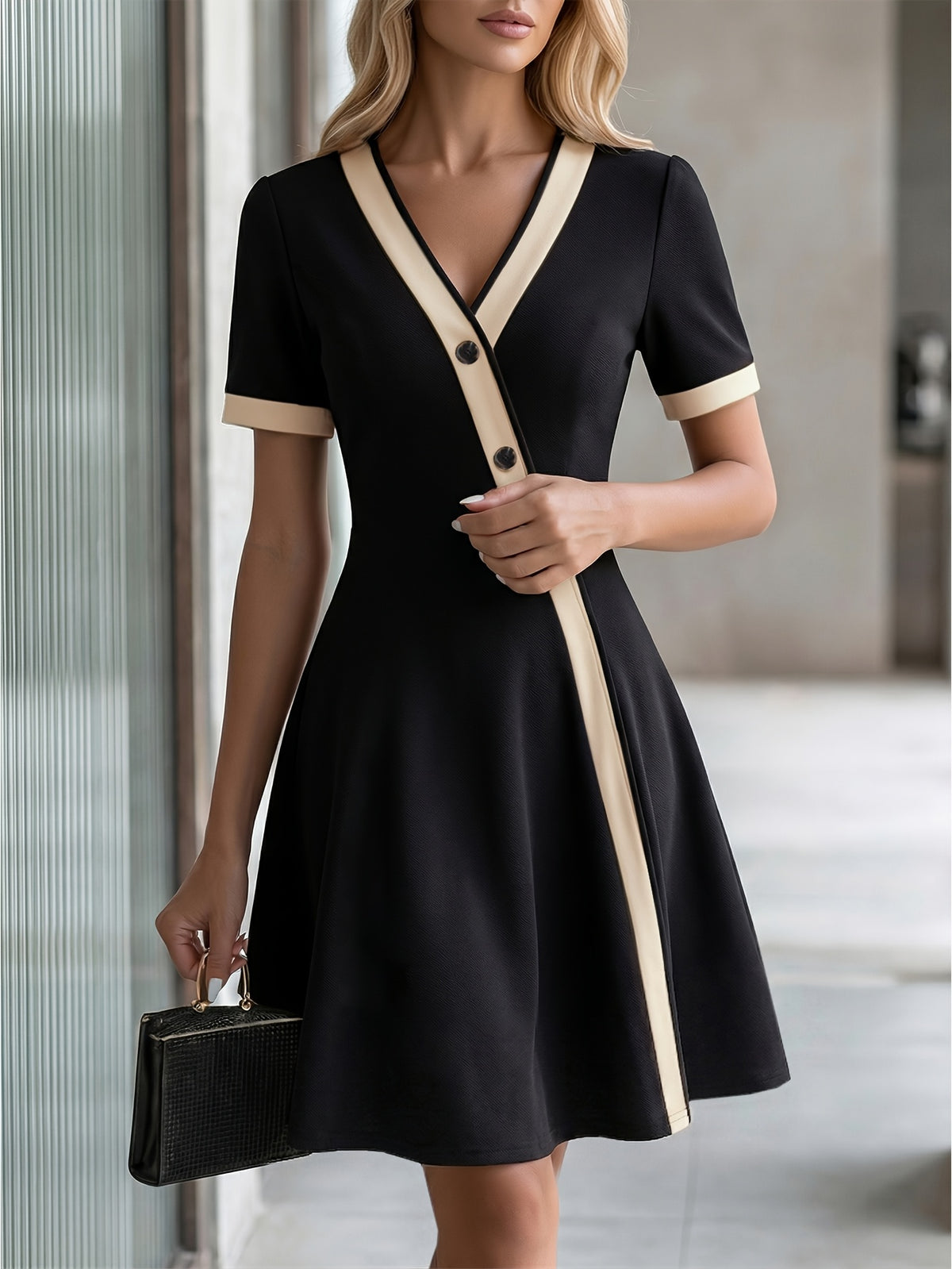 Robe courte grande taille, en color block
