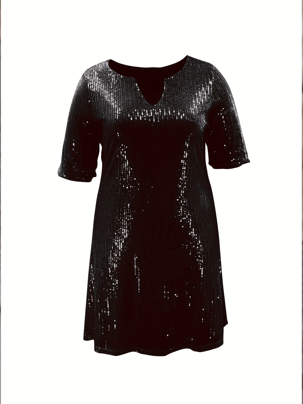 Robe courte grande taille — Sequins mats et col V échancré
