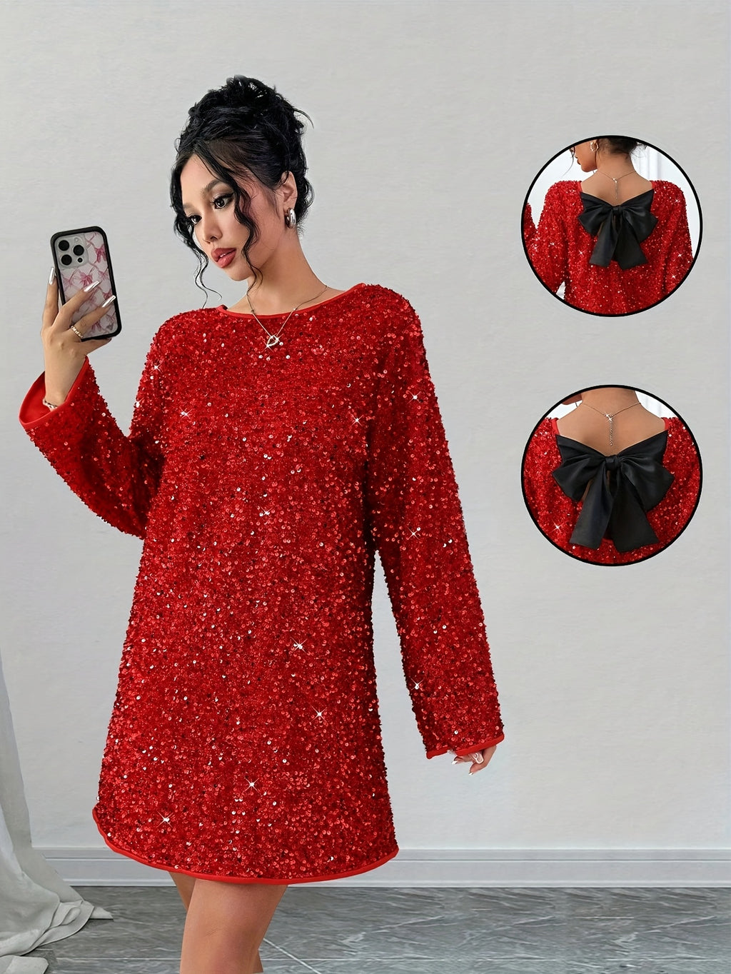 Robe courte grande taille — Sequins rouges et nœud dorsal