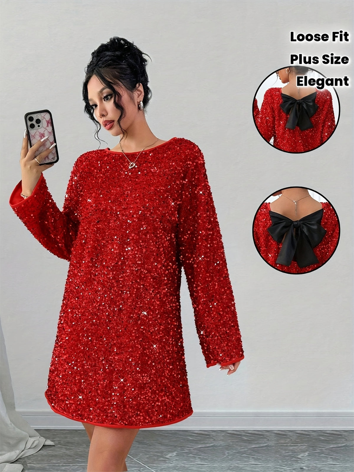 Robe courte grande taille — Sequins rouges et nœud dorsal