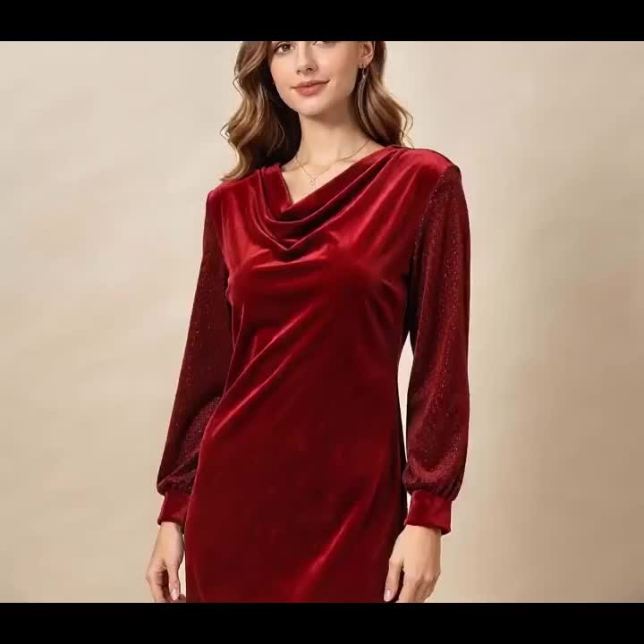 Robe courte grande taille — Velours bordeaux à manches lurex