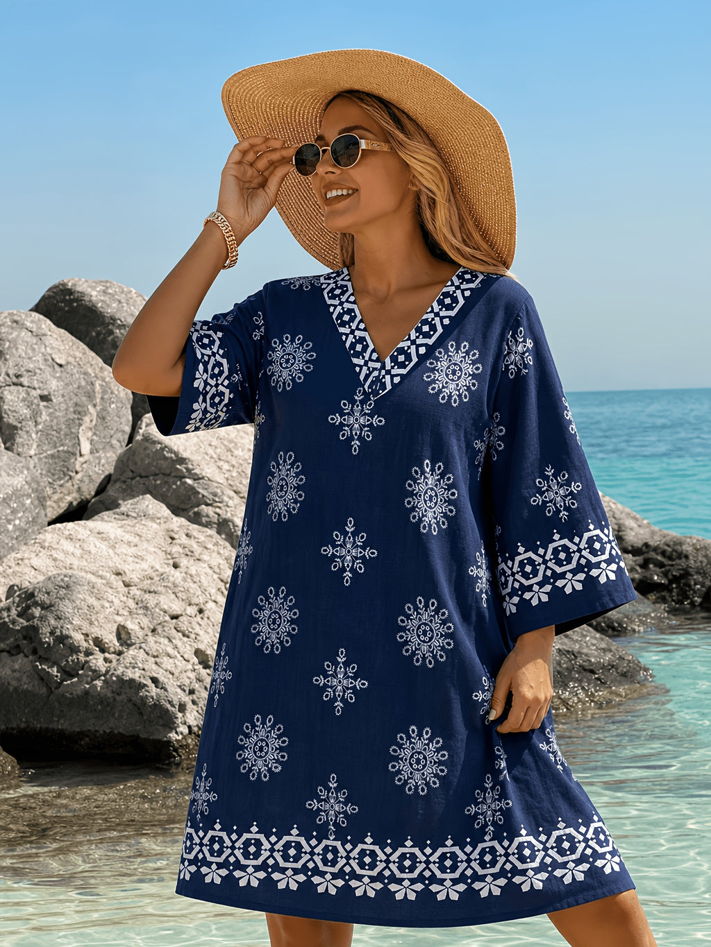 Robe courte grande taille, médaillons bandana, huit fonds