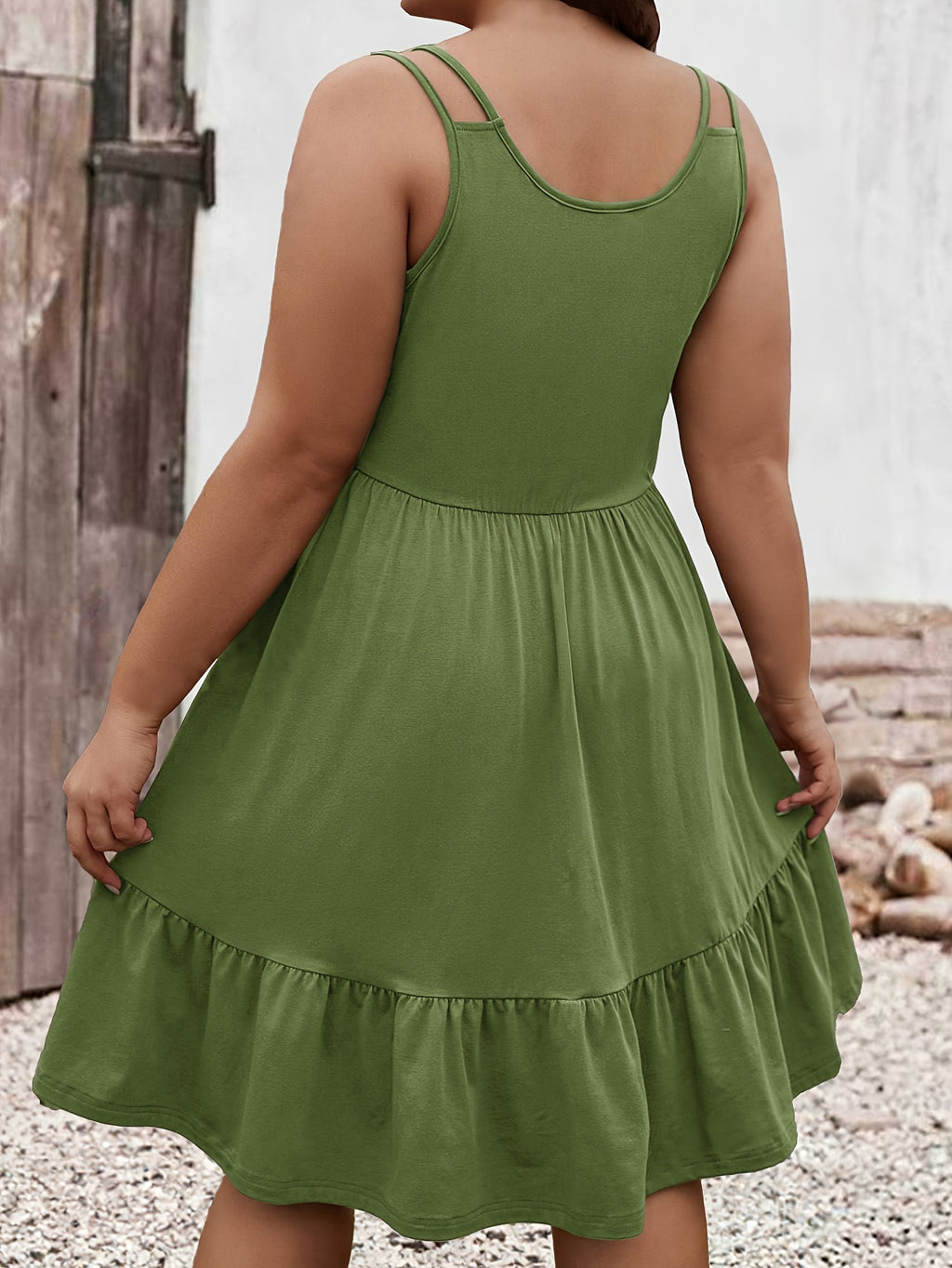 Robe courte grande taille — Double bretelle et jersey froncé