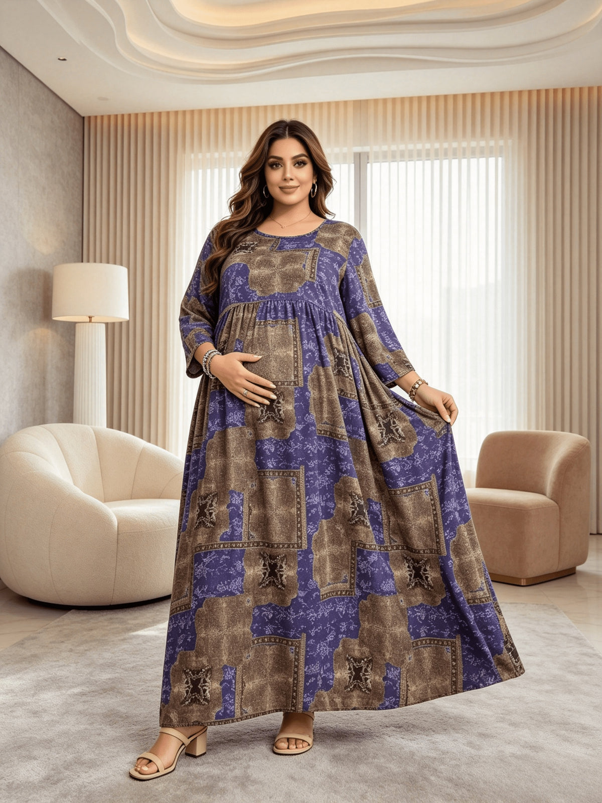 Robe de grossesse grande taille, longue à taille empire