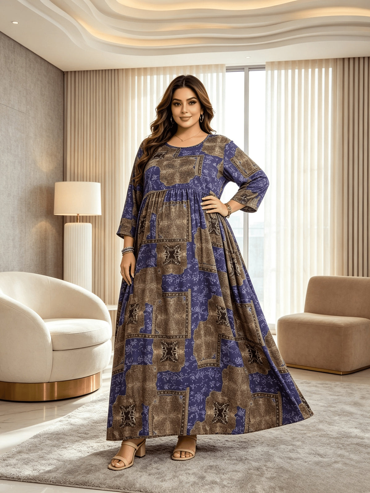 Robe de grossesse grande taille, longue à taille empire