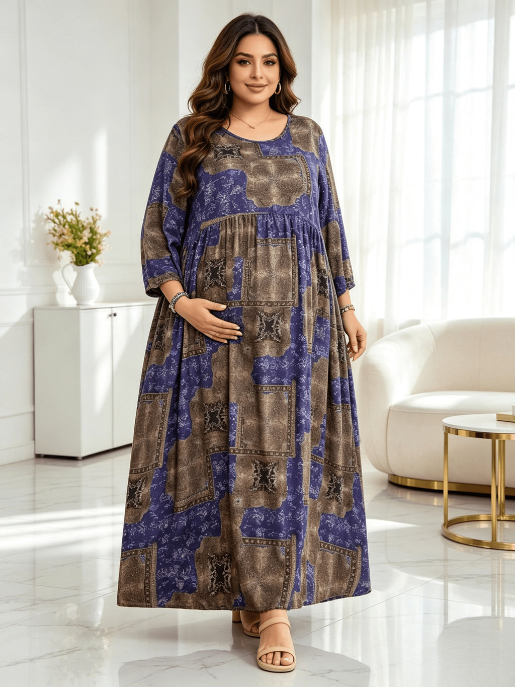 Robe de grossesse grande taille, longue à taille empire
