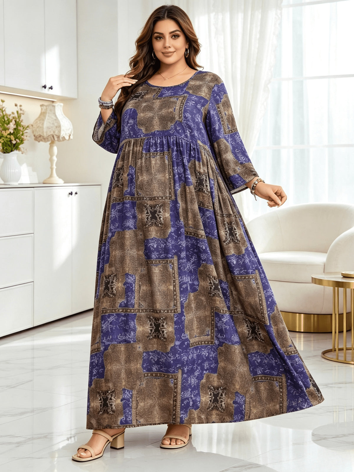 Robe de grossesse grande taille, longue à taille empire