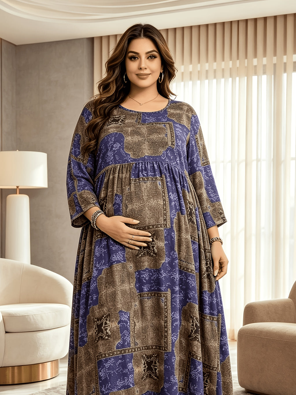 Robe de grossesse grande taille, longue à taille empire