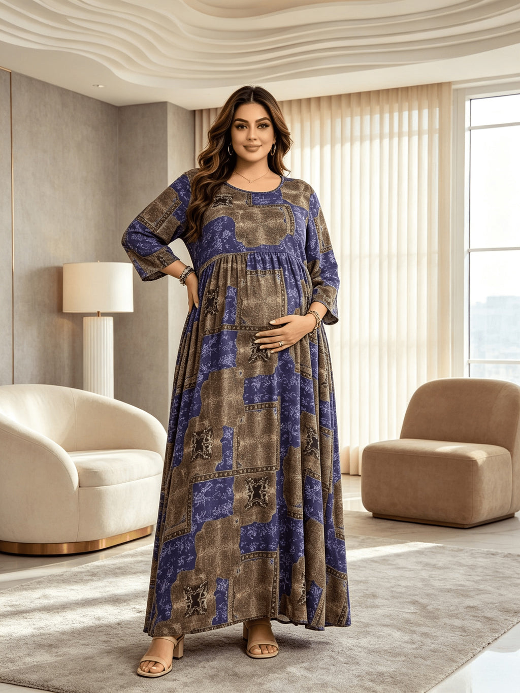 Robe de grossesse grande taille, longue à taille empire