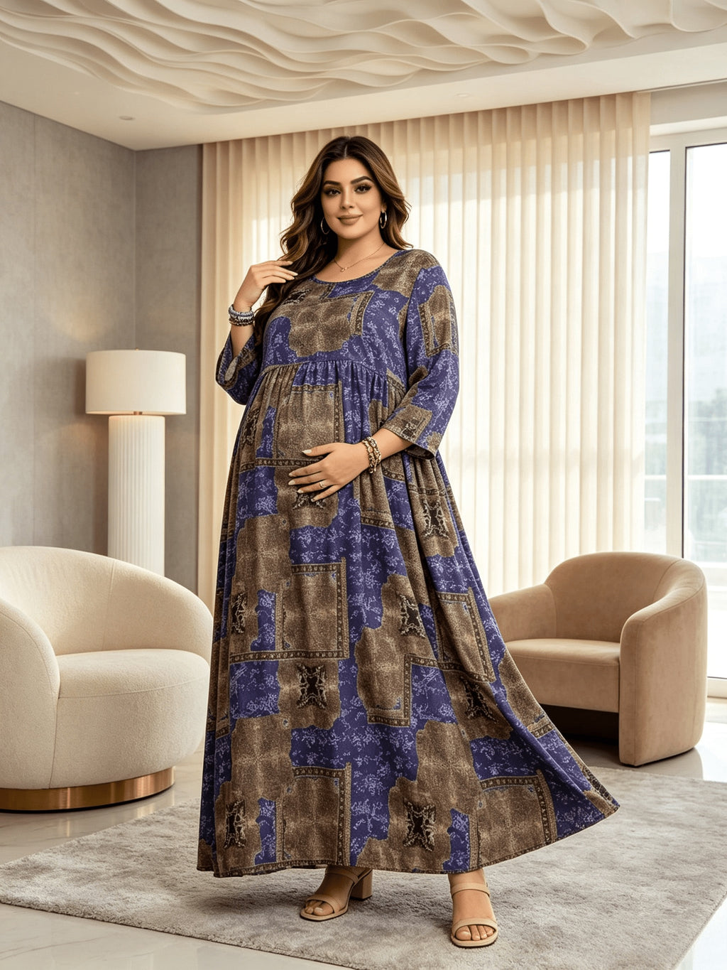 Robe de grossesse grande taille, longue à taille empire