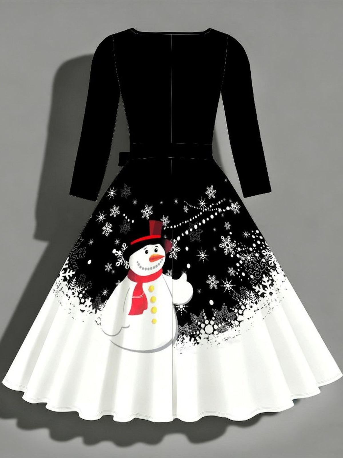 Robe de Noël grande taille — Noire, bonhomme de neige imprimé