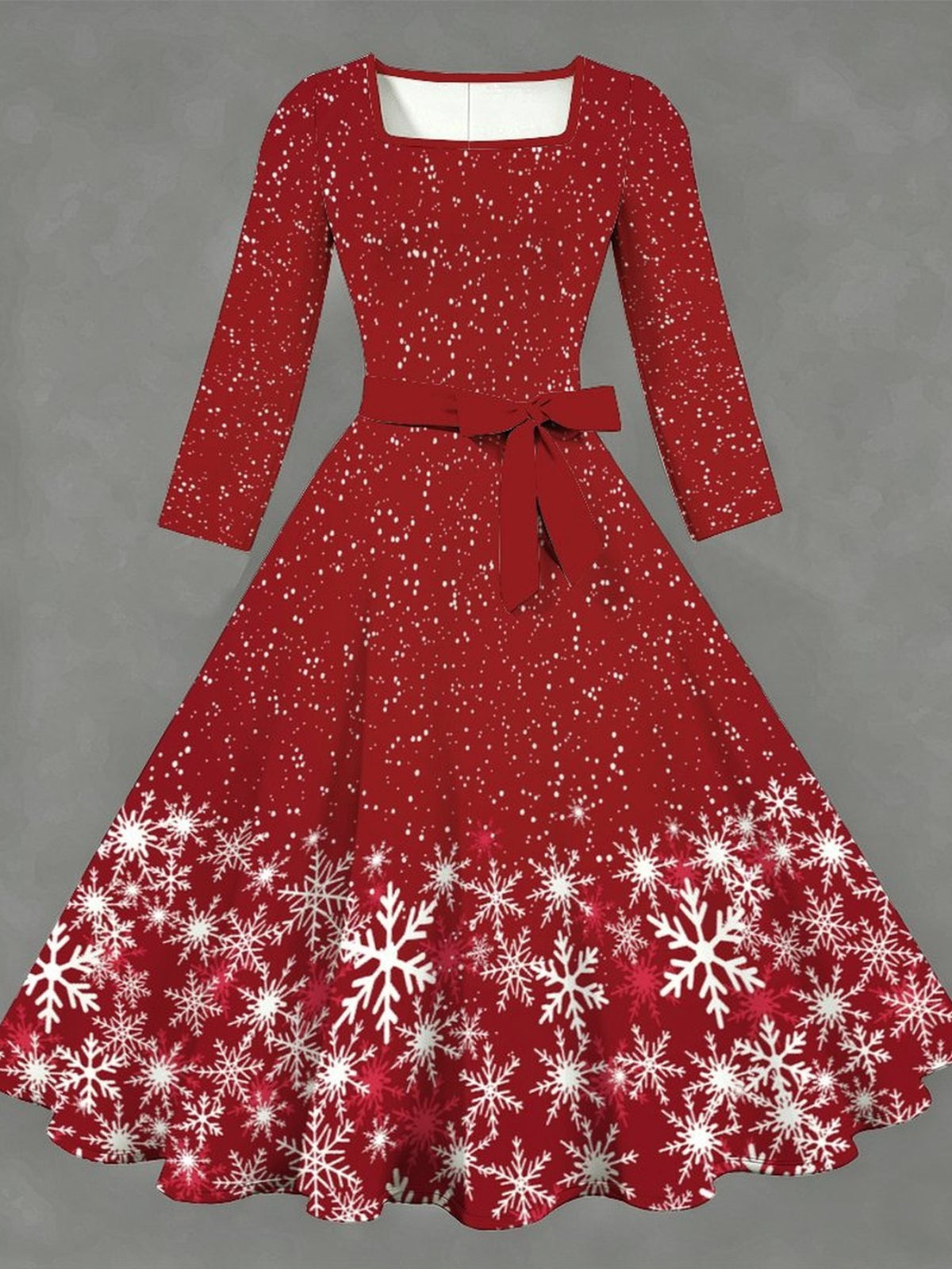 Robe de Noël grande taille — Rouge à grands flocons blancs