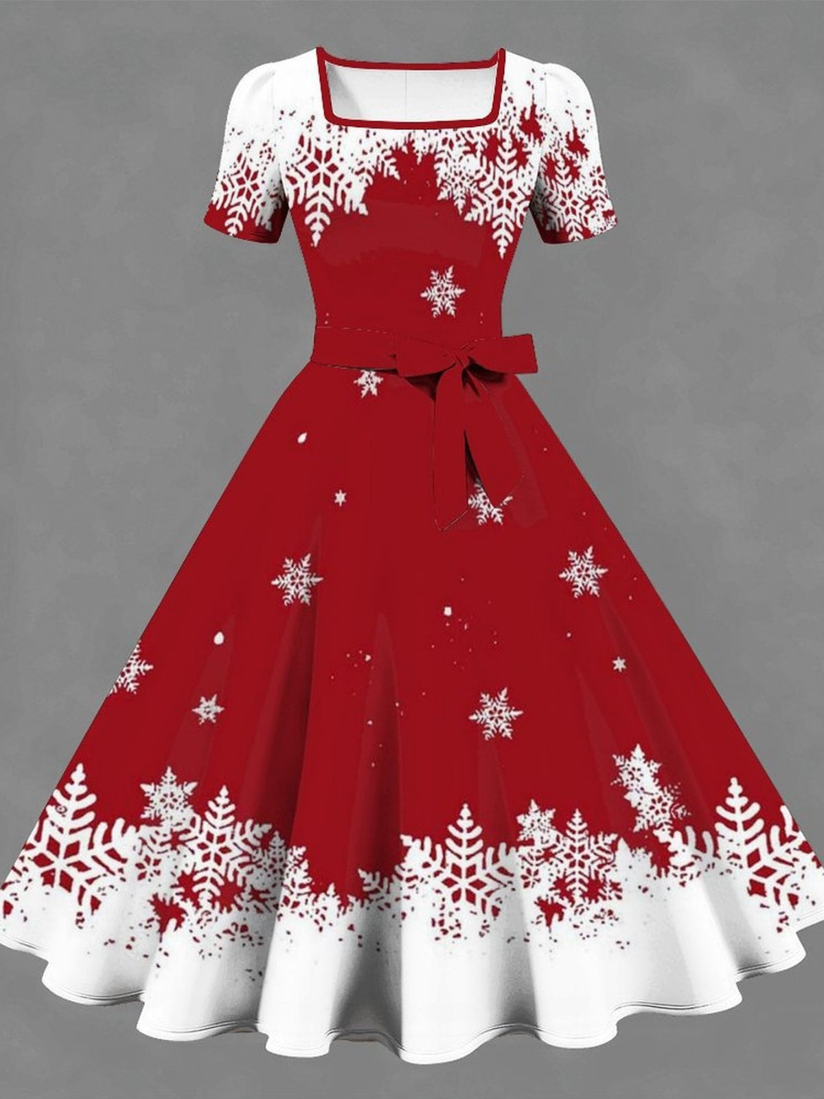 Robe de Noël grande taille — Rouge manches courtes à flocons