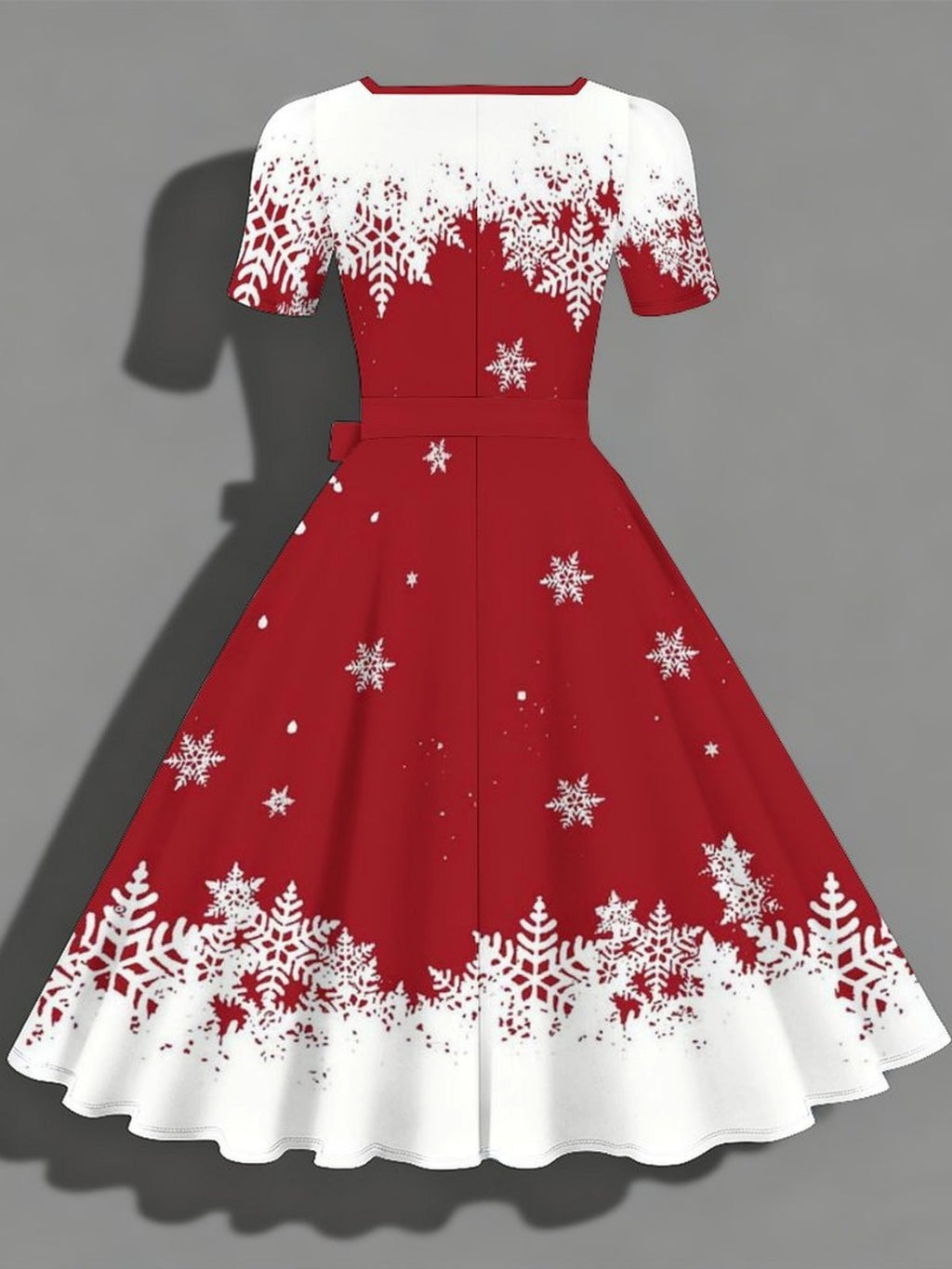Robe de Noël grande taille — Rouge manches courtes à flocons