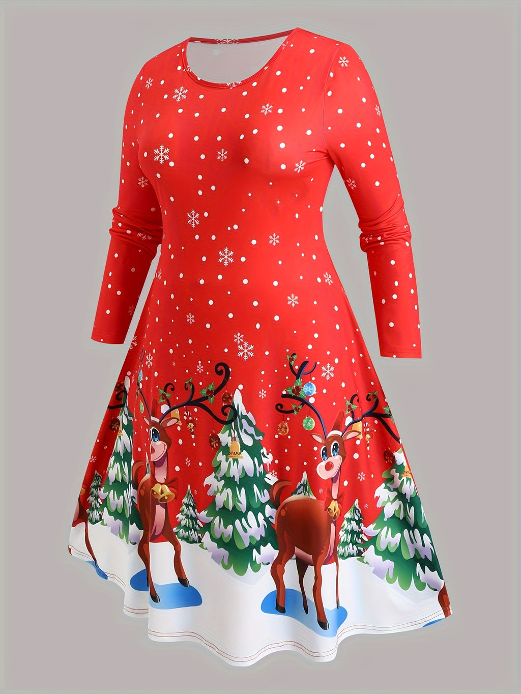 Robe de Noël grande taille, rennes et sapins enneigés