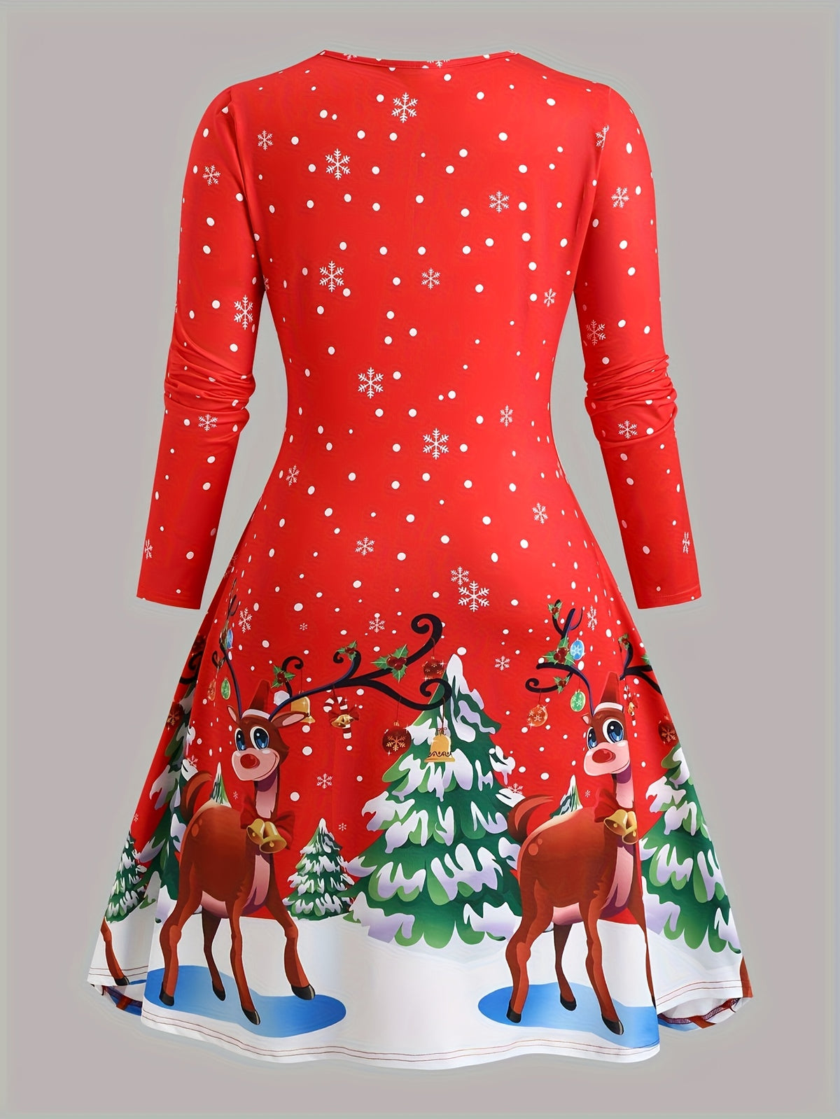 Robe de Noël grande taille, rennes et sapins enneigés